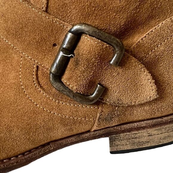 SAKS FIFTH AVENUE ITALY 10022 SHOES CAMEL SUEDE ANKLE BUCKLE BOOTS - Picture 6 of 14